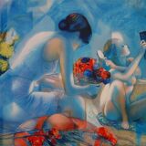 Jean-Baptiste Valadié: Blue Breeze, Mother and Daughter, original signed lithograph