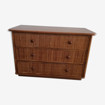 Vintage rattan chest of drawers