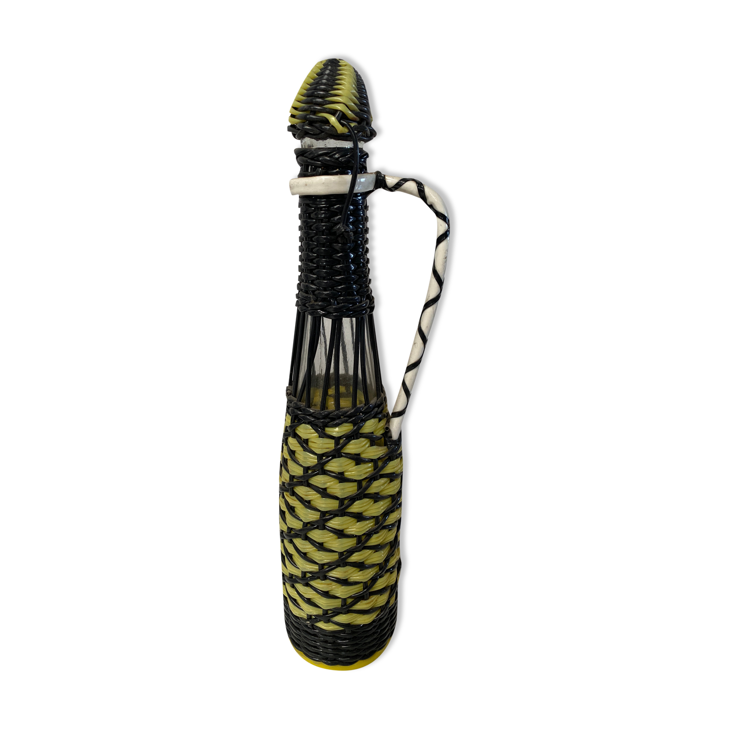Carafe scoubidou vintage noire et jaune