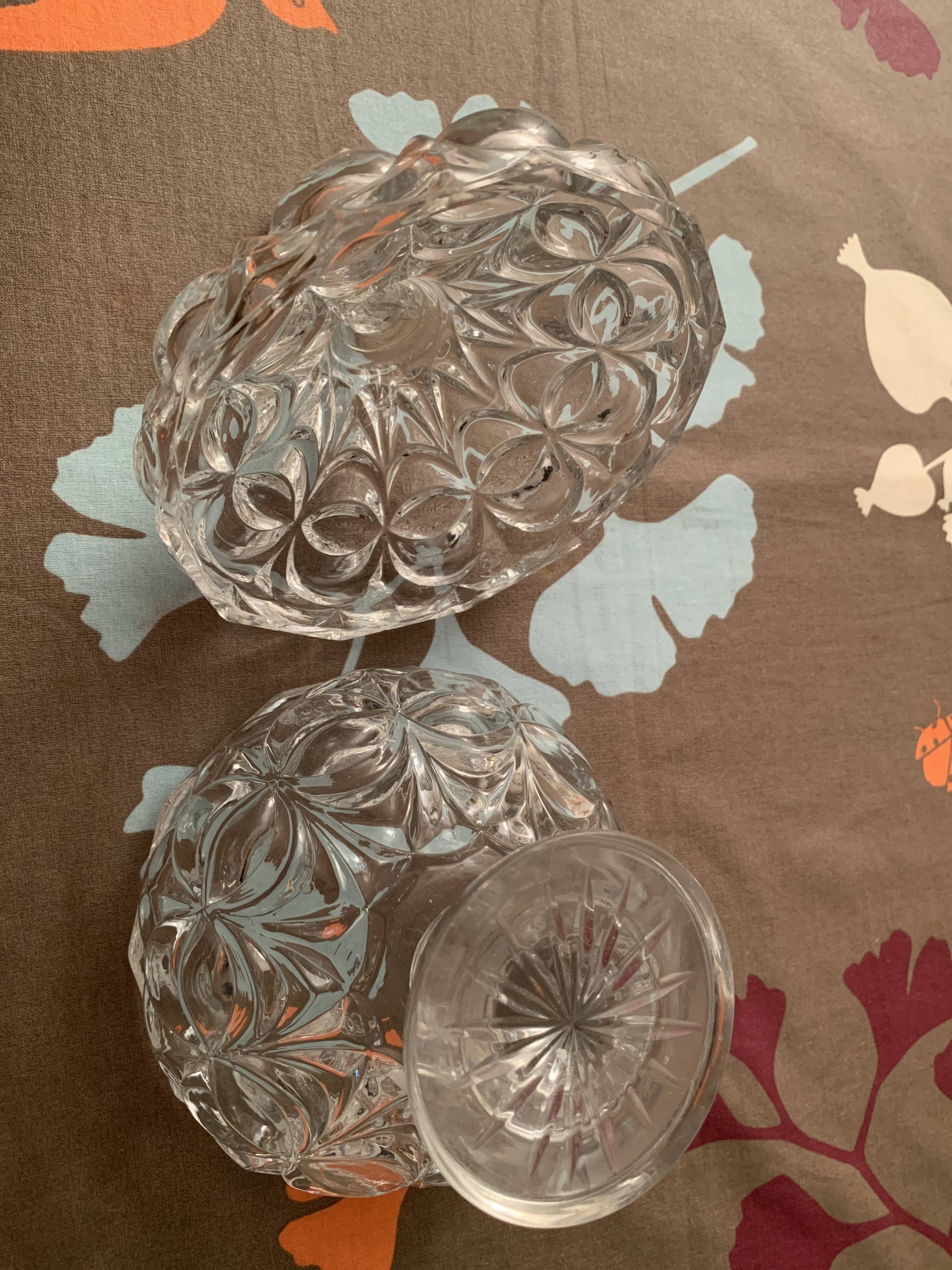 19th century molded crystal drageoir