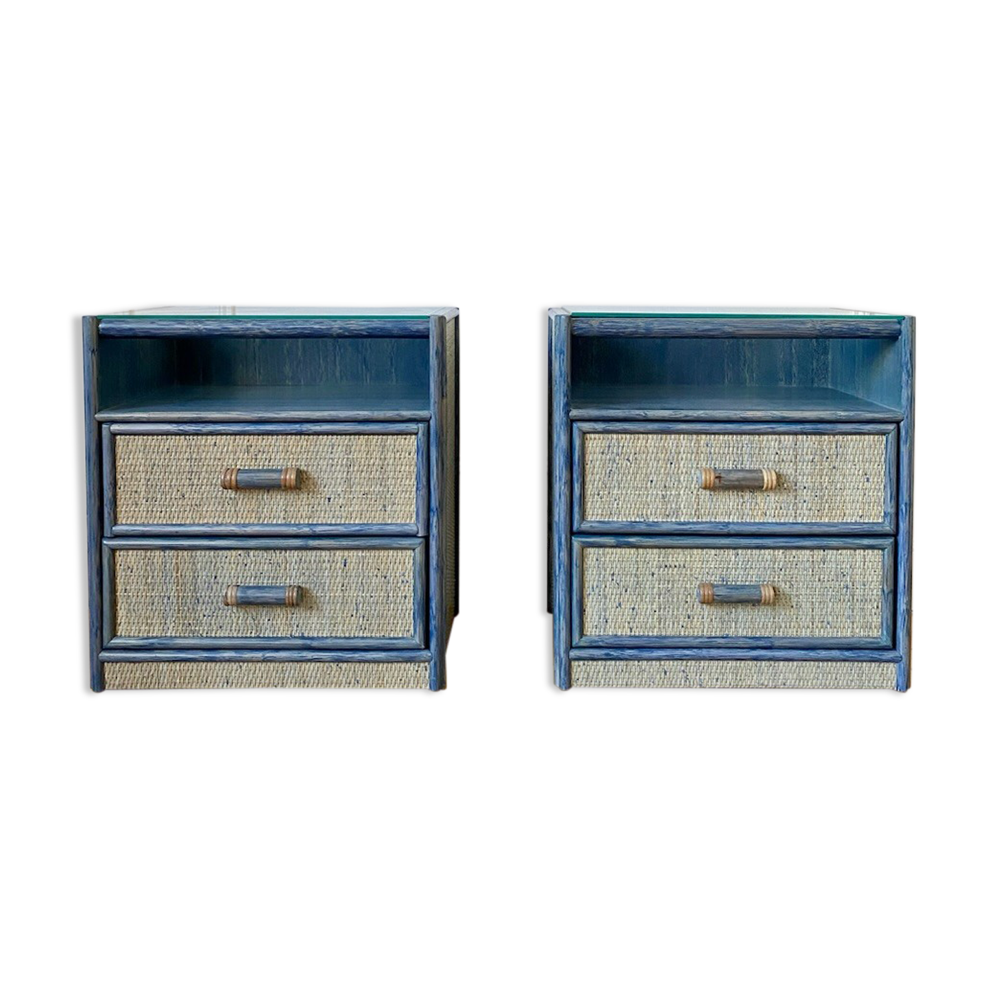 Pair of vintage rattan bedside tables