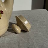 Vintage beige stoneware teapot with pink flower pattern H22