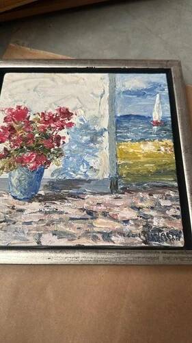 Mid Century Oil on Canvas “Sommardag” by Egon Lennart, Vintage & Framed 24×24cm