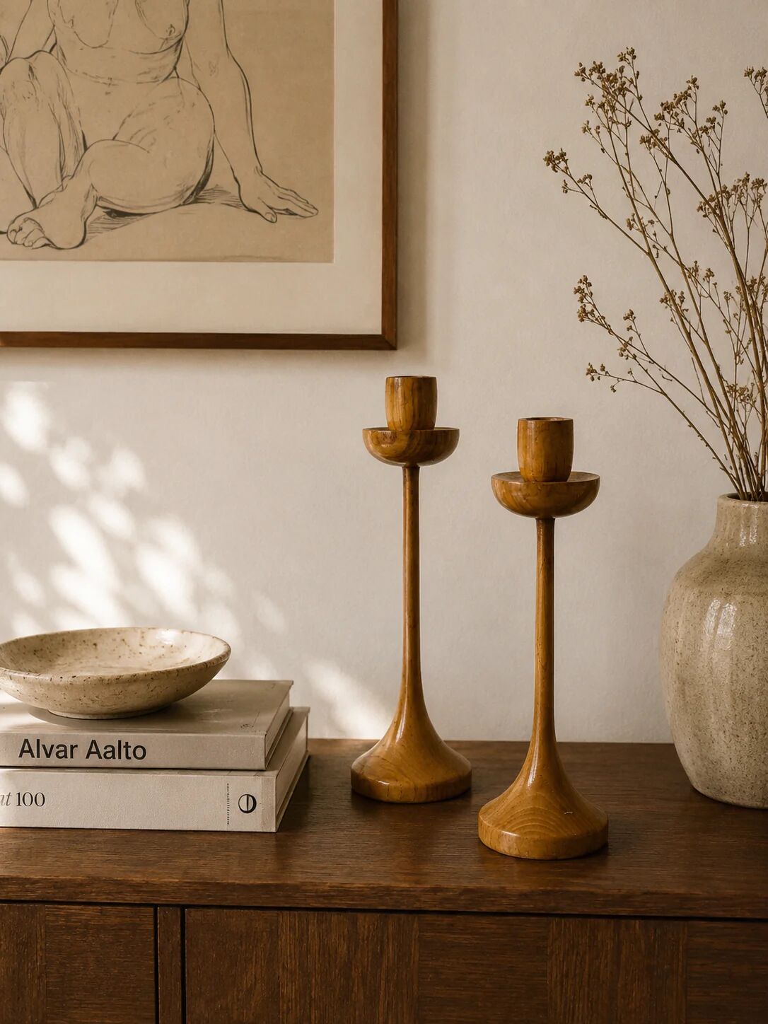 Pair of wooden candlesticks