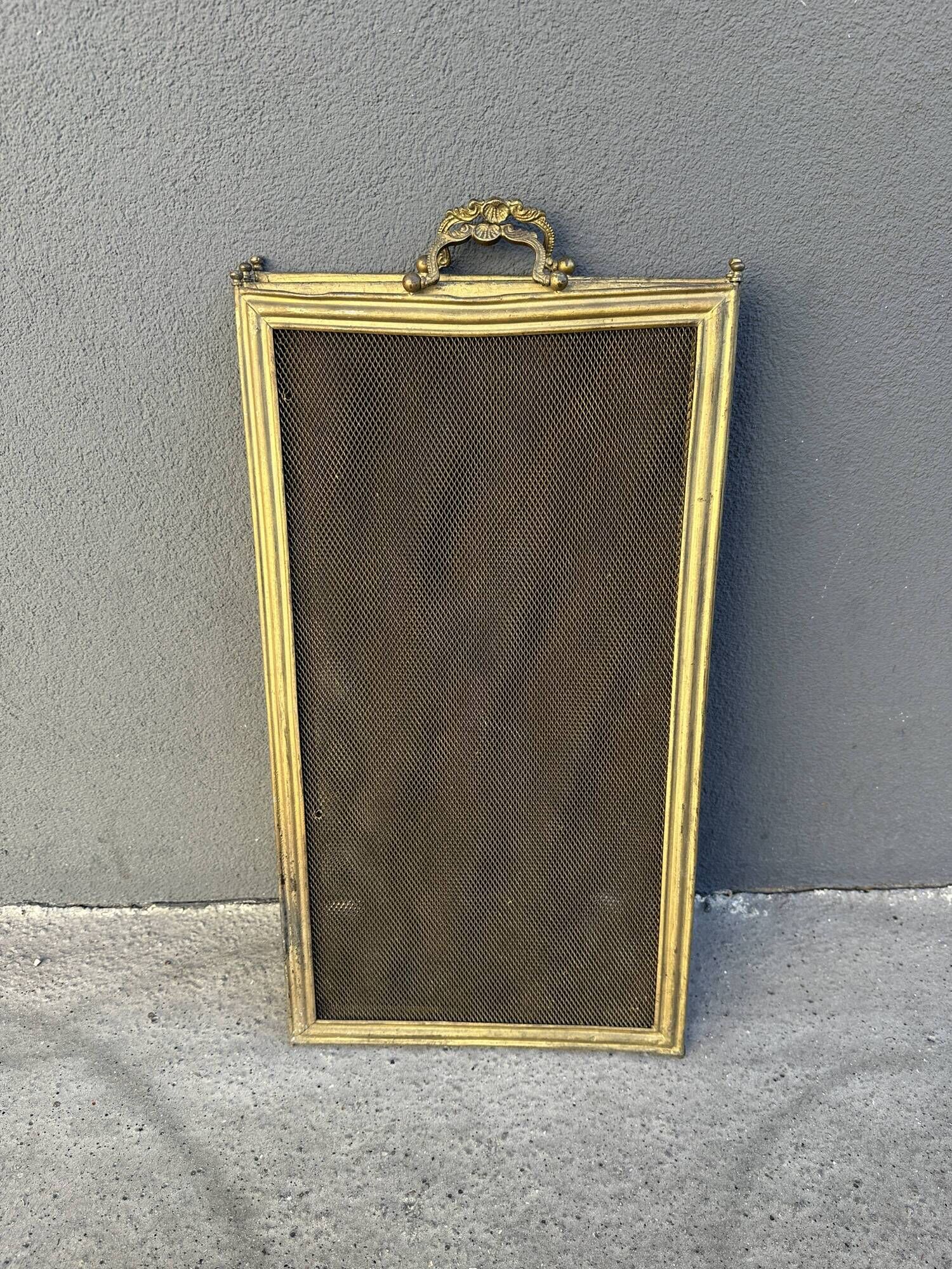 Antique 19th-century fireplace screen, French gilded spark guard.