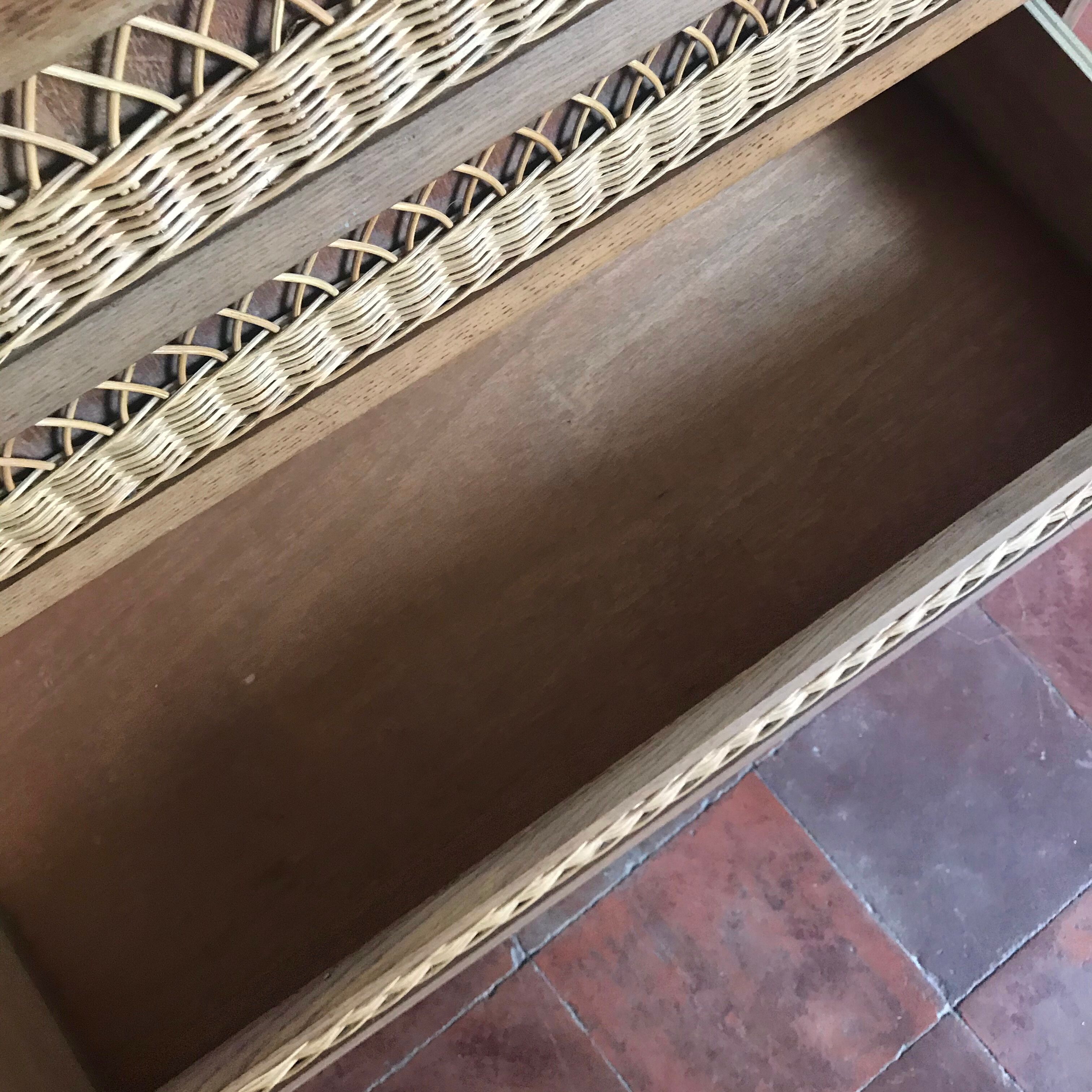 Vintage wood and rattan chest of drawers