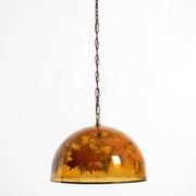 Rare, large 1970s Italian resin pendant lamp with embedded maple leaves