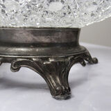 Pressed glass coupe with diamond points, antique from 1920-1950 on a pewter base.