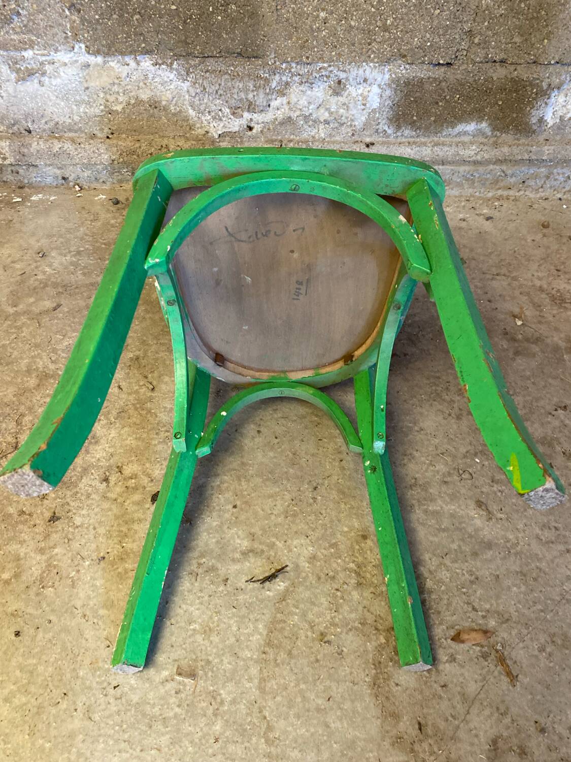 Chaise Bistrot Ancienne Style BAUMANN Bois Tourné Vert Vintage