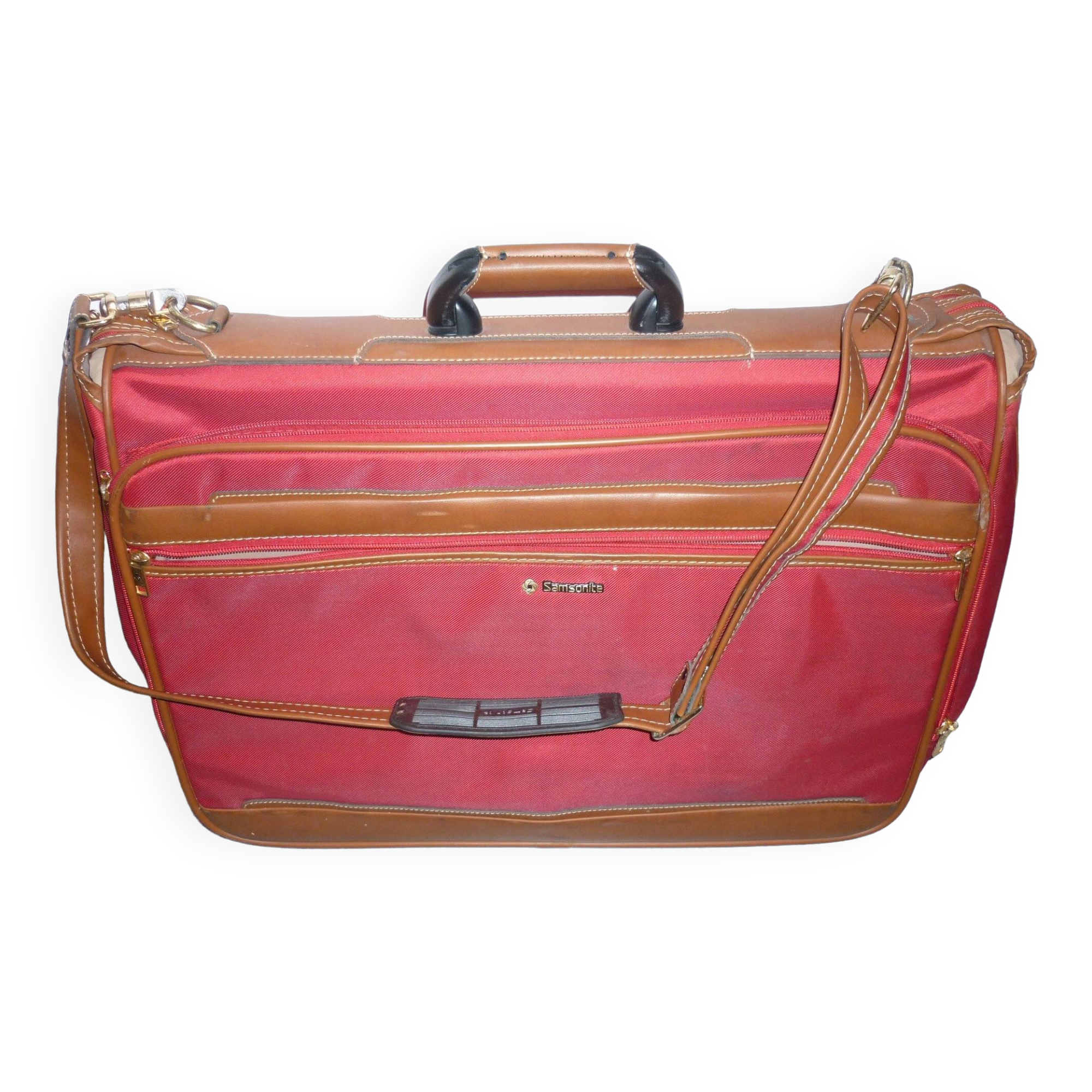 Samsonite red canvas and leather suitcase from the 80s