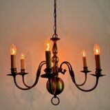 Vintage 6 Arm Brass Dutch Chandelier