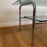 Table basse design en chrome et verre fumé années 60-70