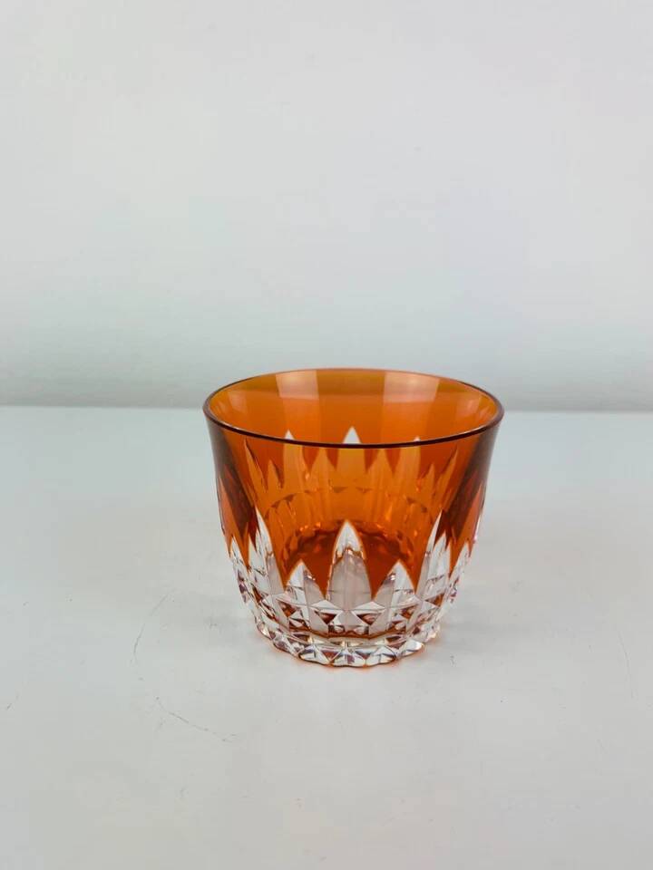 Orange overlay crystal glass in Piccadilly style by Baccarat.