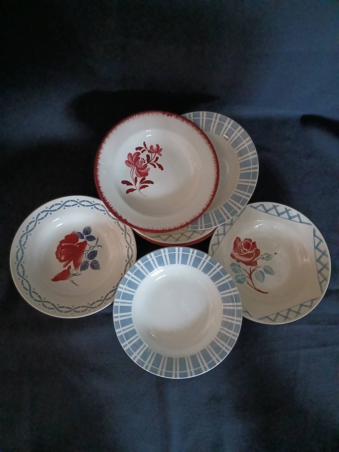 8 mismatched antique deep plates