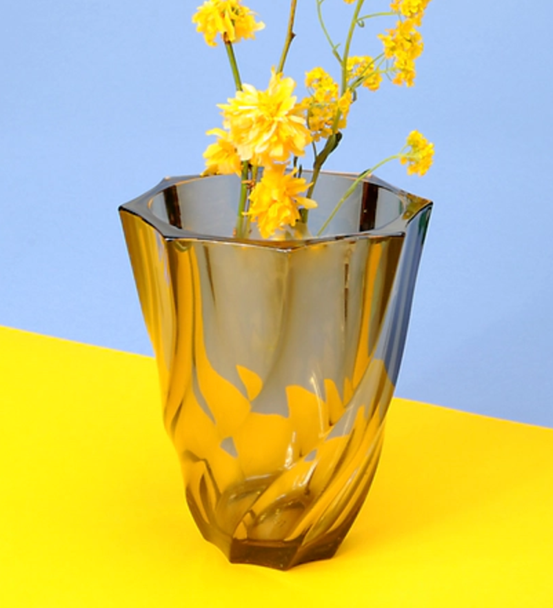 Twisted smoked glass vase