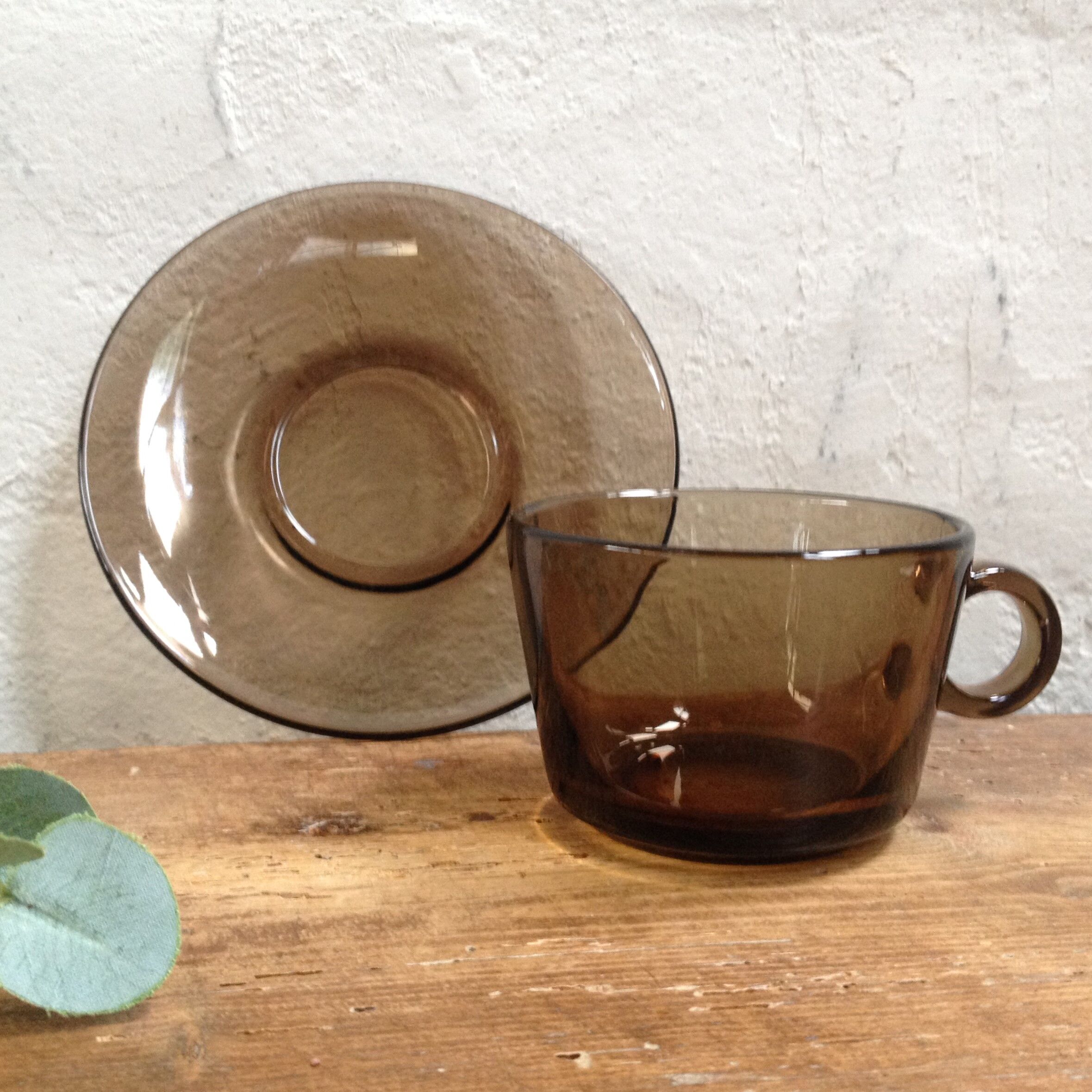 Six smoked glass coffee cups