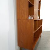 Deens hoge teak vakkenkast met bar vintage wandkast