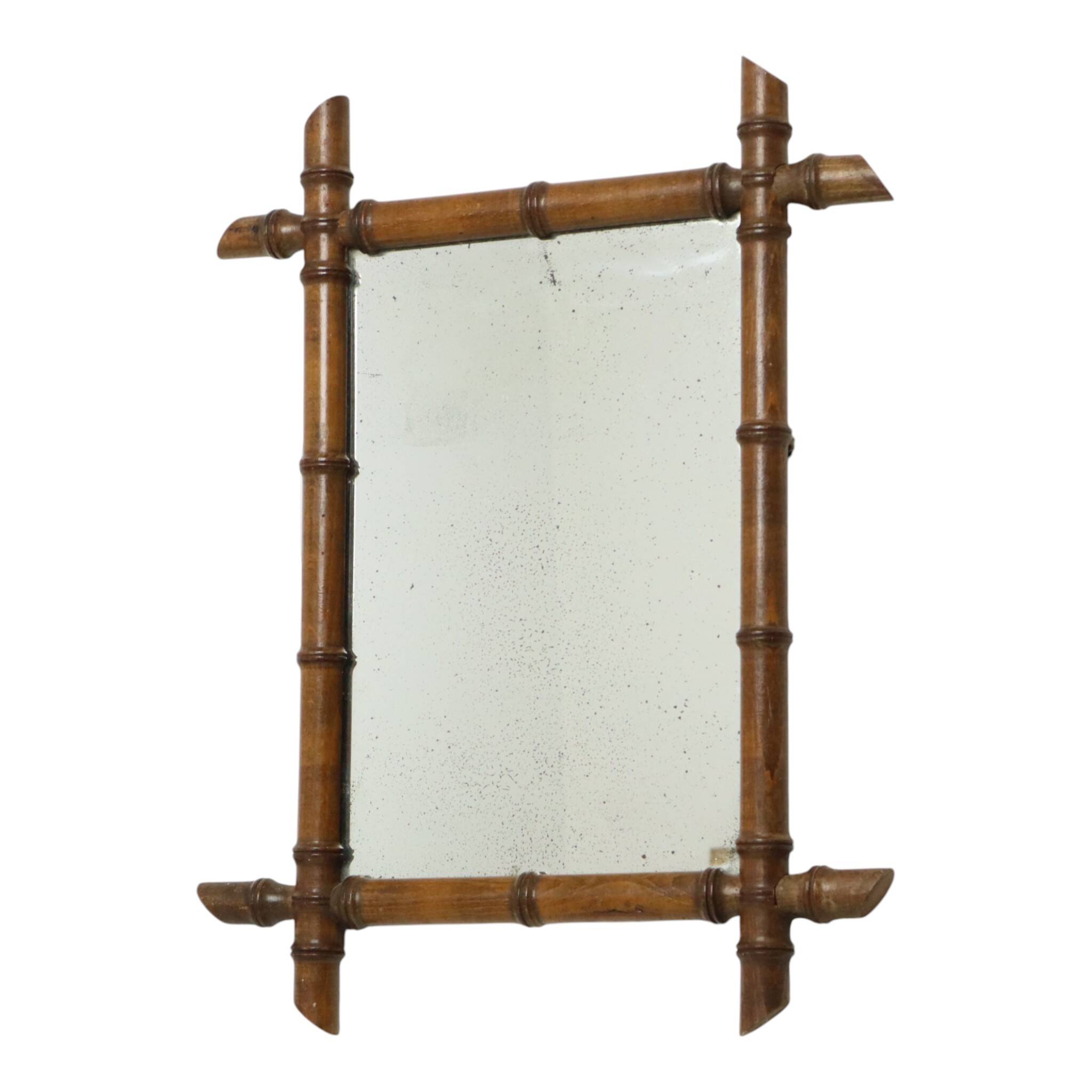Antique French Wooden Faux Bamboo Mirror 52x39cm