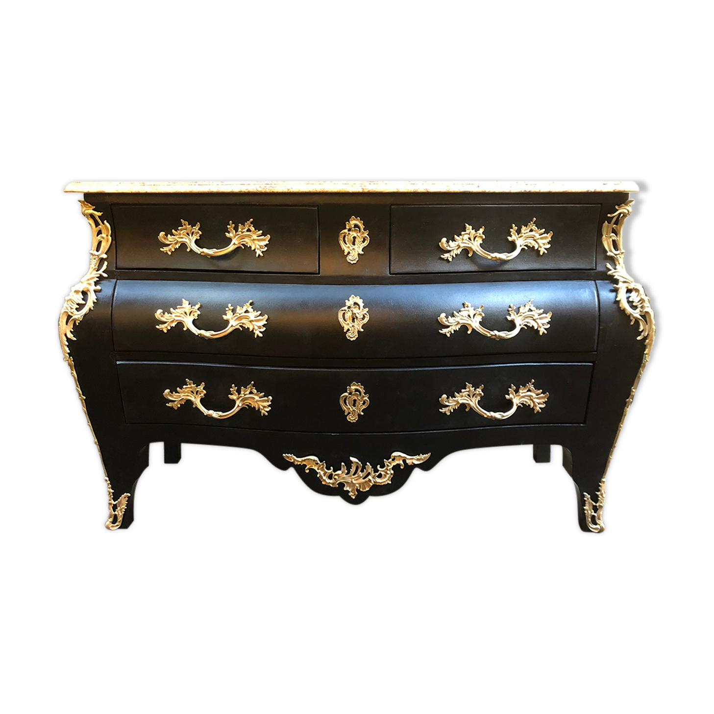 Chest of drawers "tomb" patinated black regency style