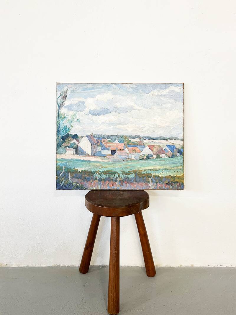 Painting “Village”, Oil on canvas signed.