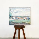 Painting “Village”, Oil on canvas signed.