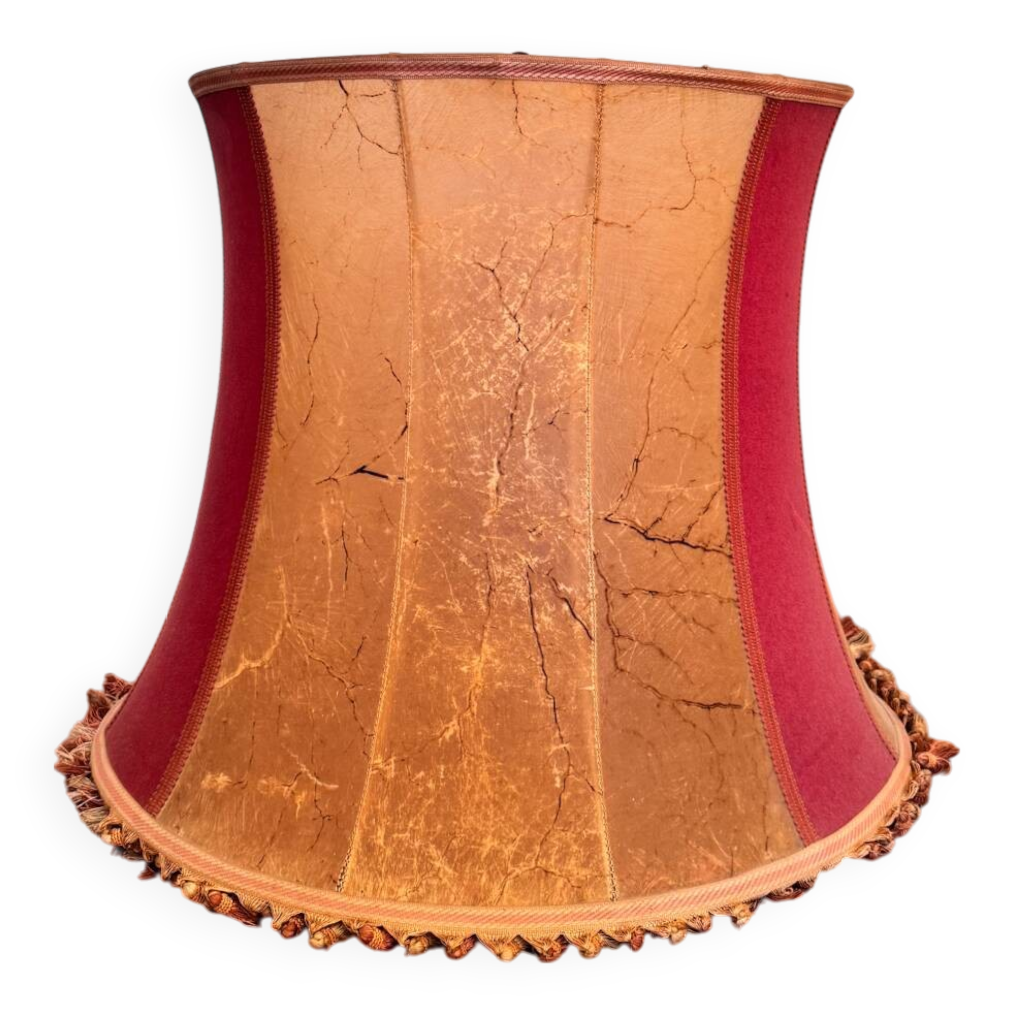 Grand abat-jour en peau et velours vintage