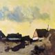 Peinture à l’huile de paysage vintage suédoise moderne « Yellow Skies » du milieu du siècle, encadrée