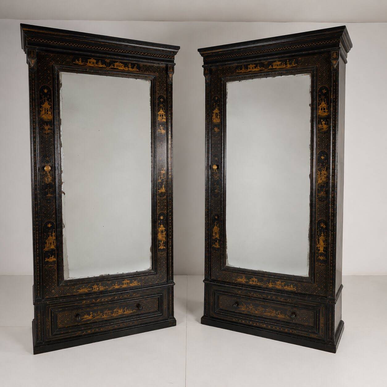 Pair of Chinoiserie Linen Cupboards / Wardrobes 19th Century