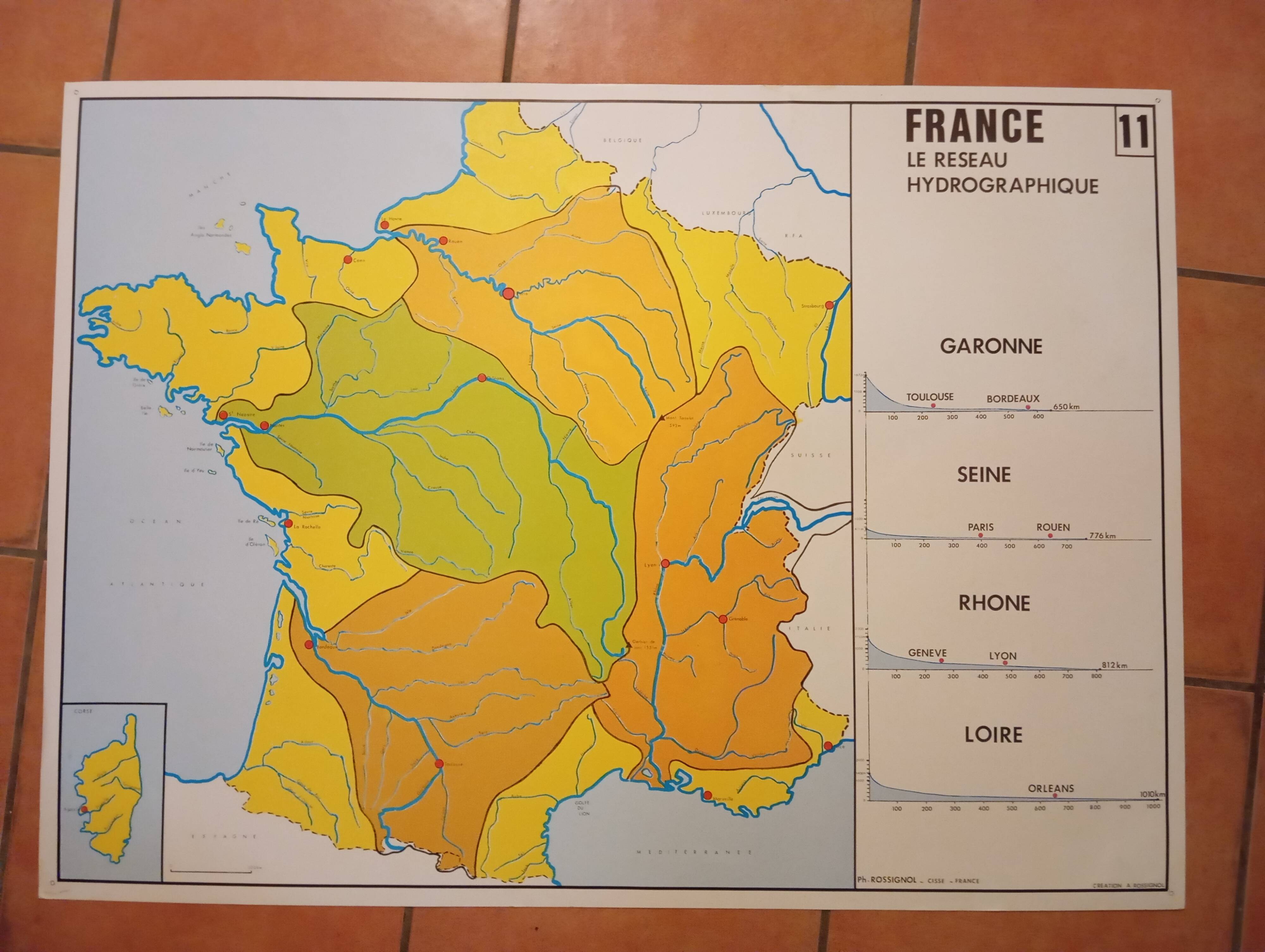 School map: france the hydrographic network n°11 / france the coasts n°12