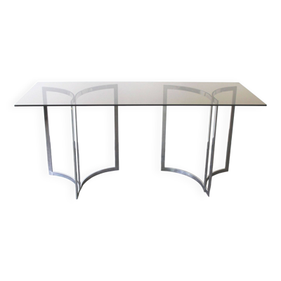 Console en verre fumé et pieds chromés, 1970.