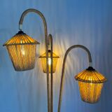 Vintage tripod floor lamp in metal and rope