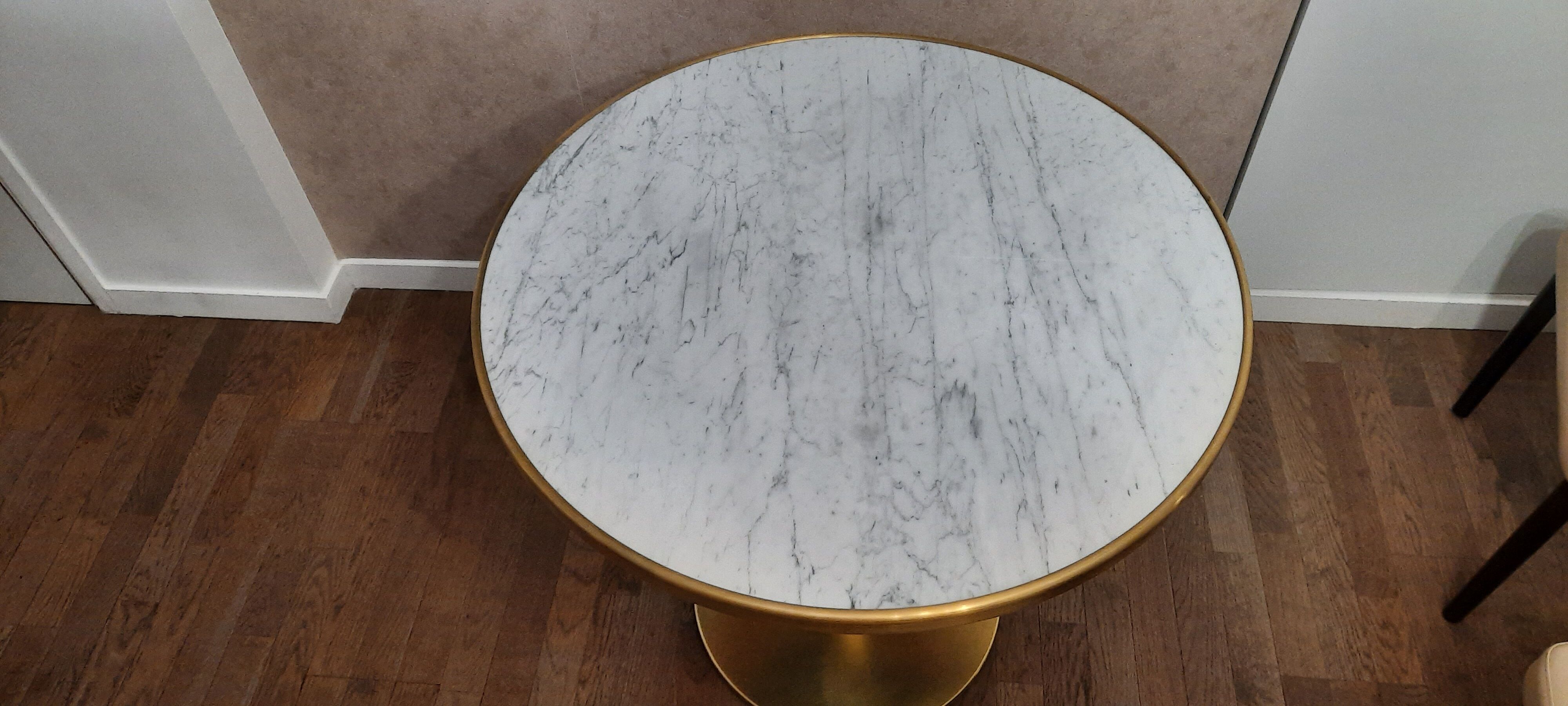 Table marble square diam. 80 cm brass brass brass foot brass