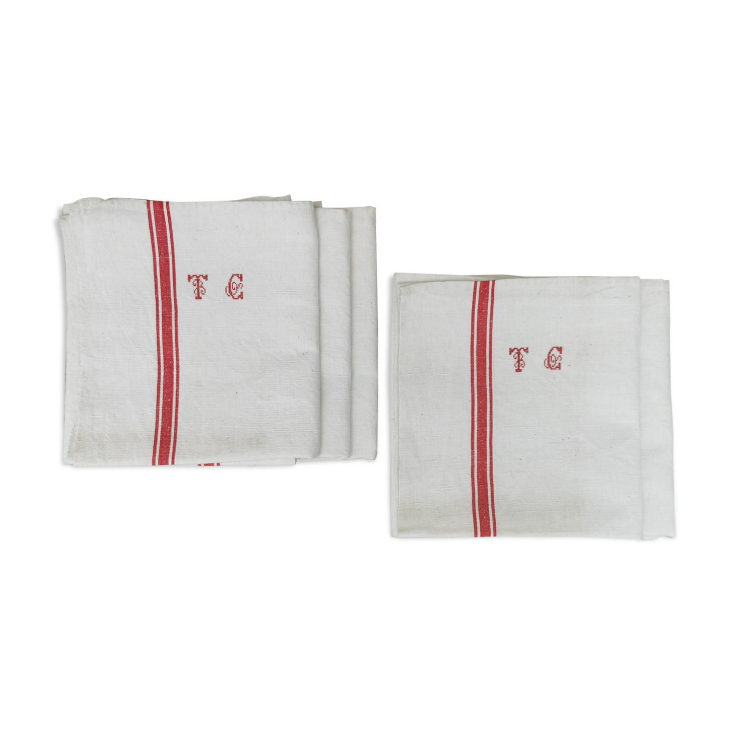 5 old monogrammed tea towels