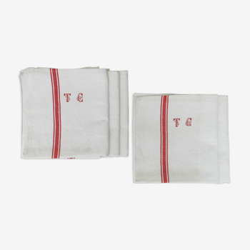 5 old monogrammed tea towels