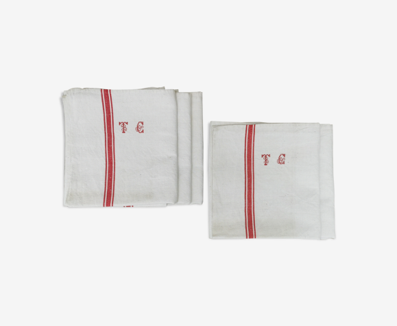 5 old monogrammed tea towels