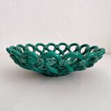 Vintage Vallauris green woven ceramic fruit bowl
