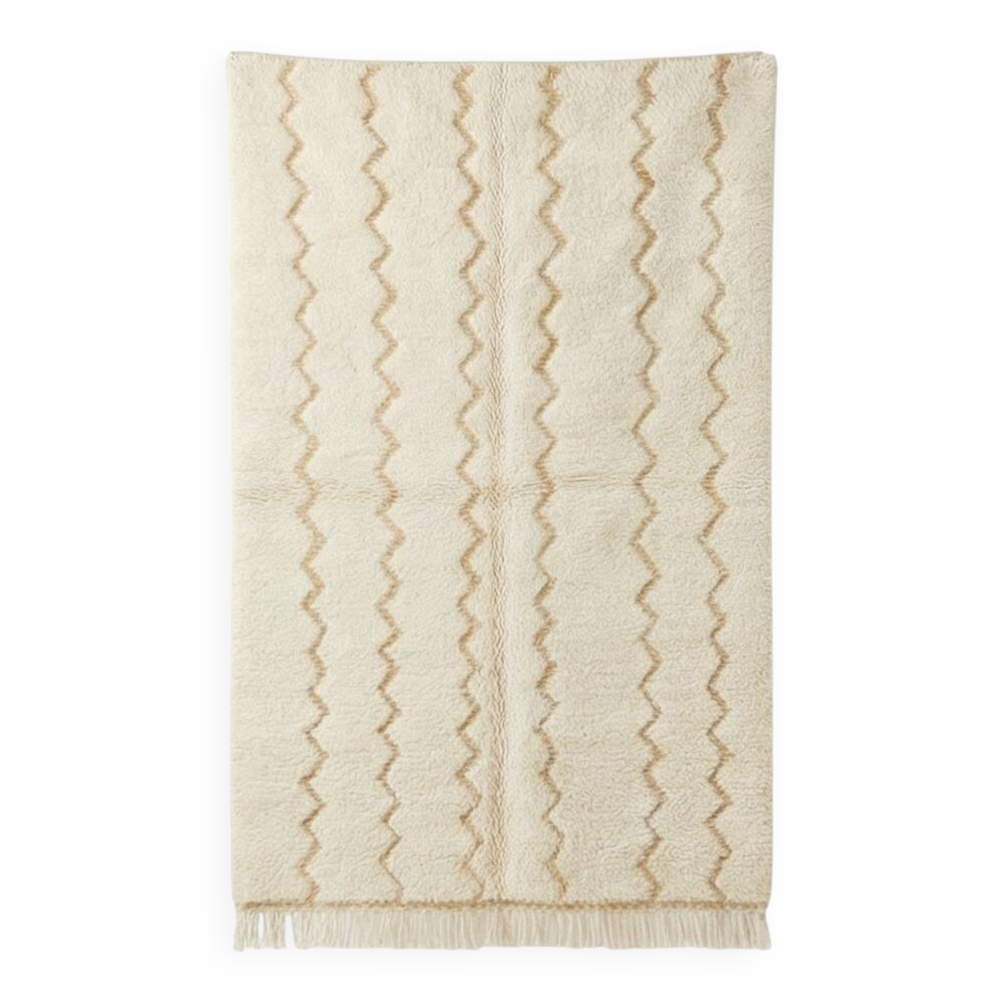 White Moroccan rug in wool with yellow zigzag 150x250 cm