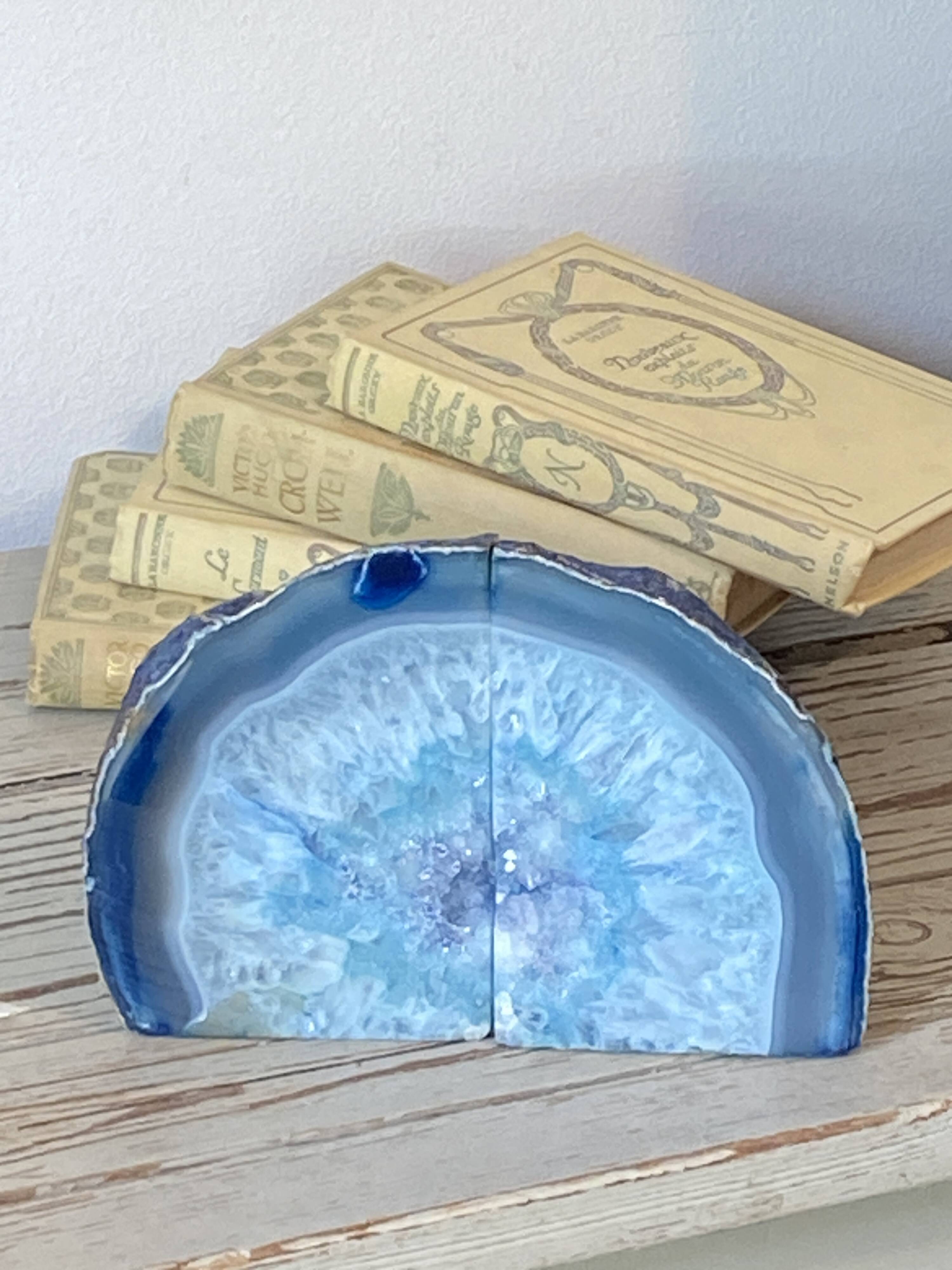 Serre-livre, géode, agate bleue