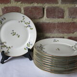 10 dessert plates with blue flowers, golden border in real LF porcelain in good condition.