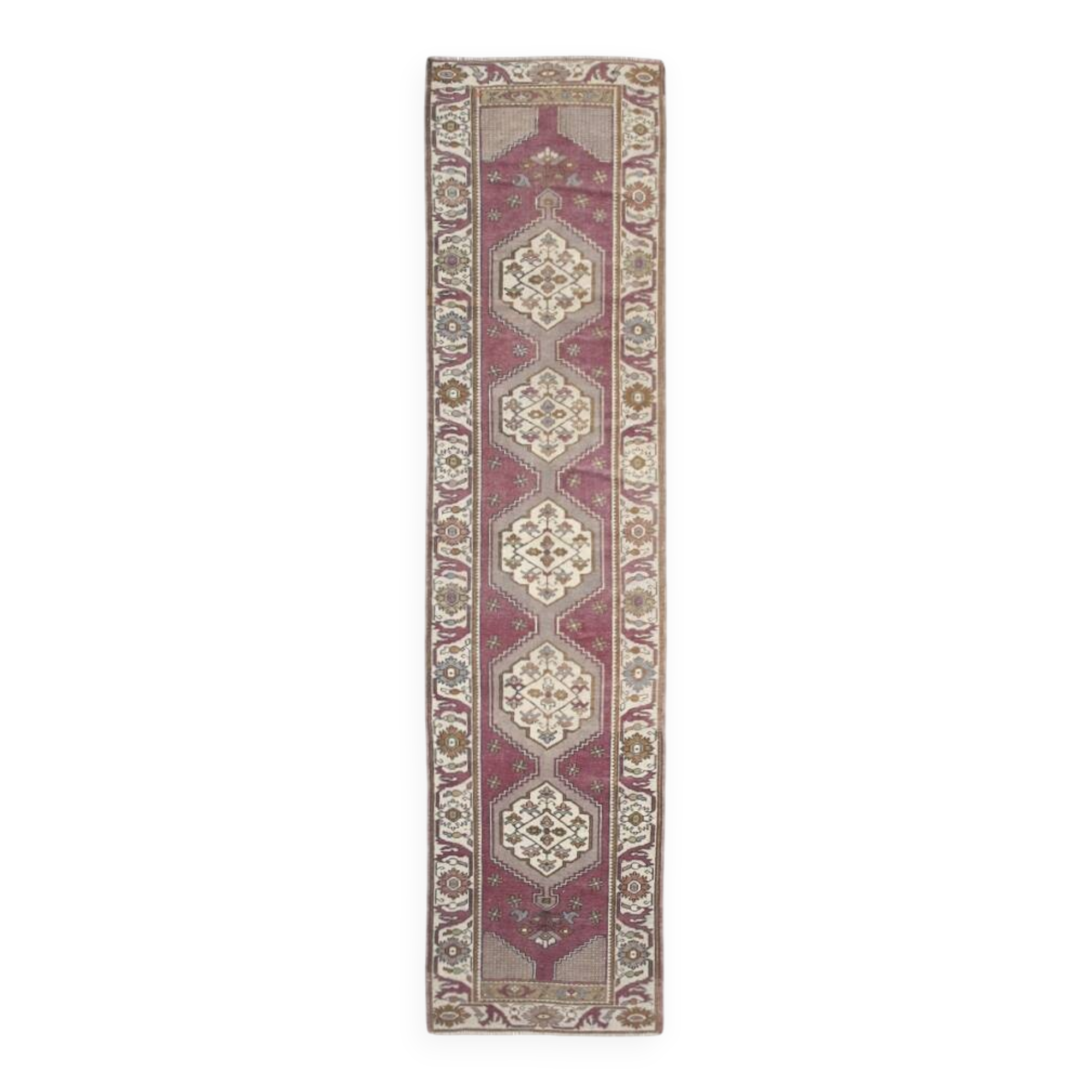 Vintage Burgundy Cream Runner Rug, 78x332Cm