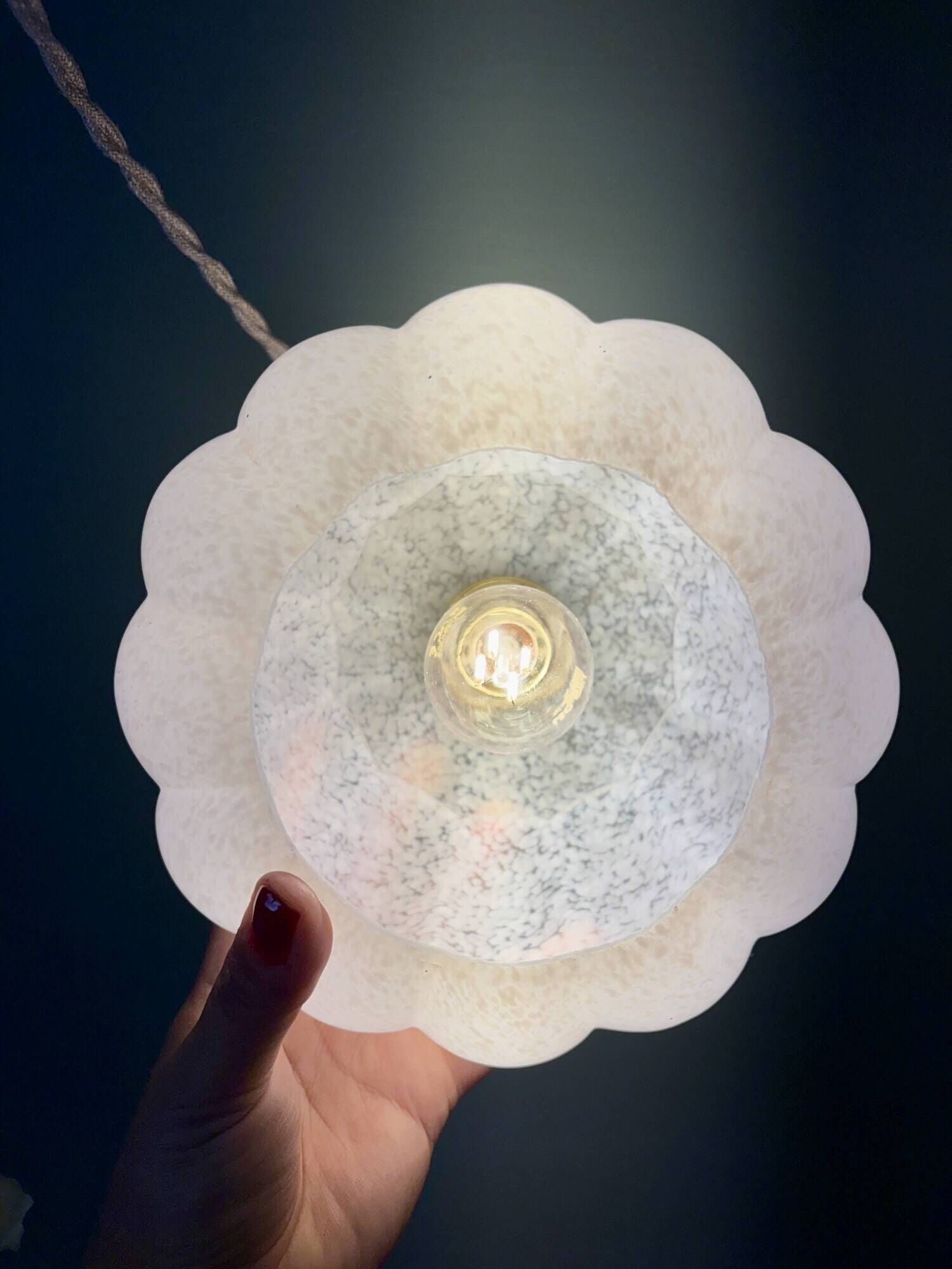 Vintage glass pendant light from Clichy in white.
