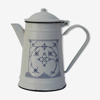 Enamelled old white and blue coffeemaker