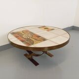 Table basse ronde vintage de Jean Gregorieff pour Roche Bobois des années 60 70 en céramique acier