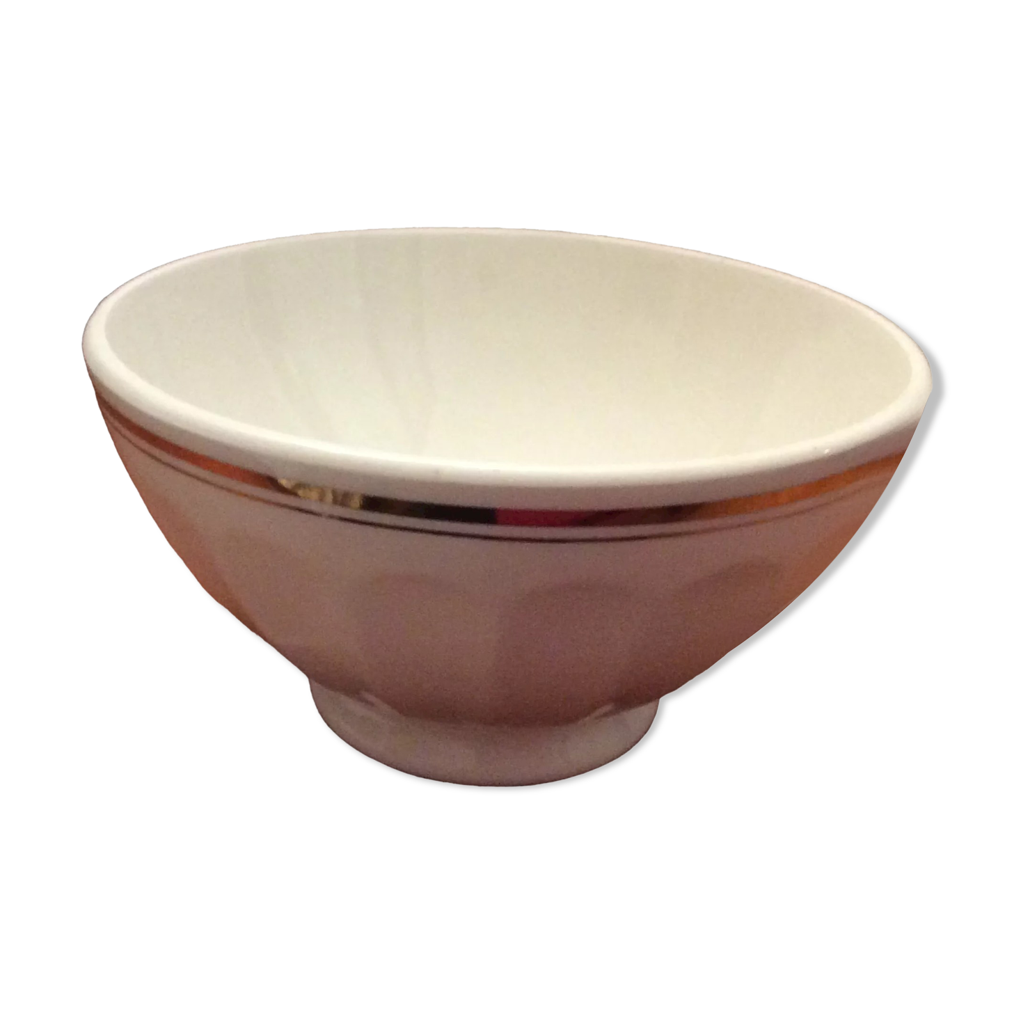 Old white bowl with faceted golden edging - vintage