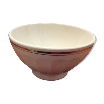 Old white bowl with faceted golden edging - vintage