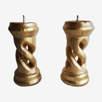 Pair of gilded carved wood candlesticks