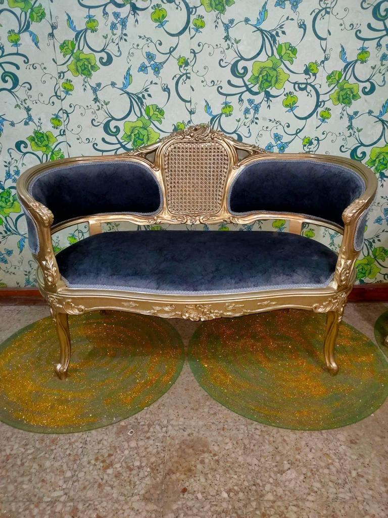 Blue armchairs and sofa Louis XV style