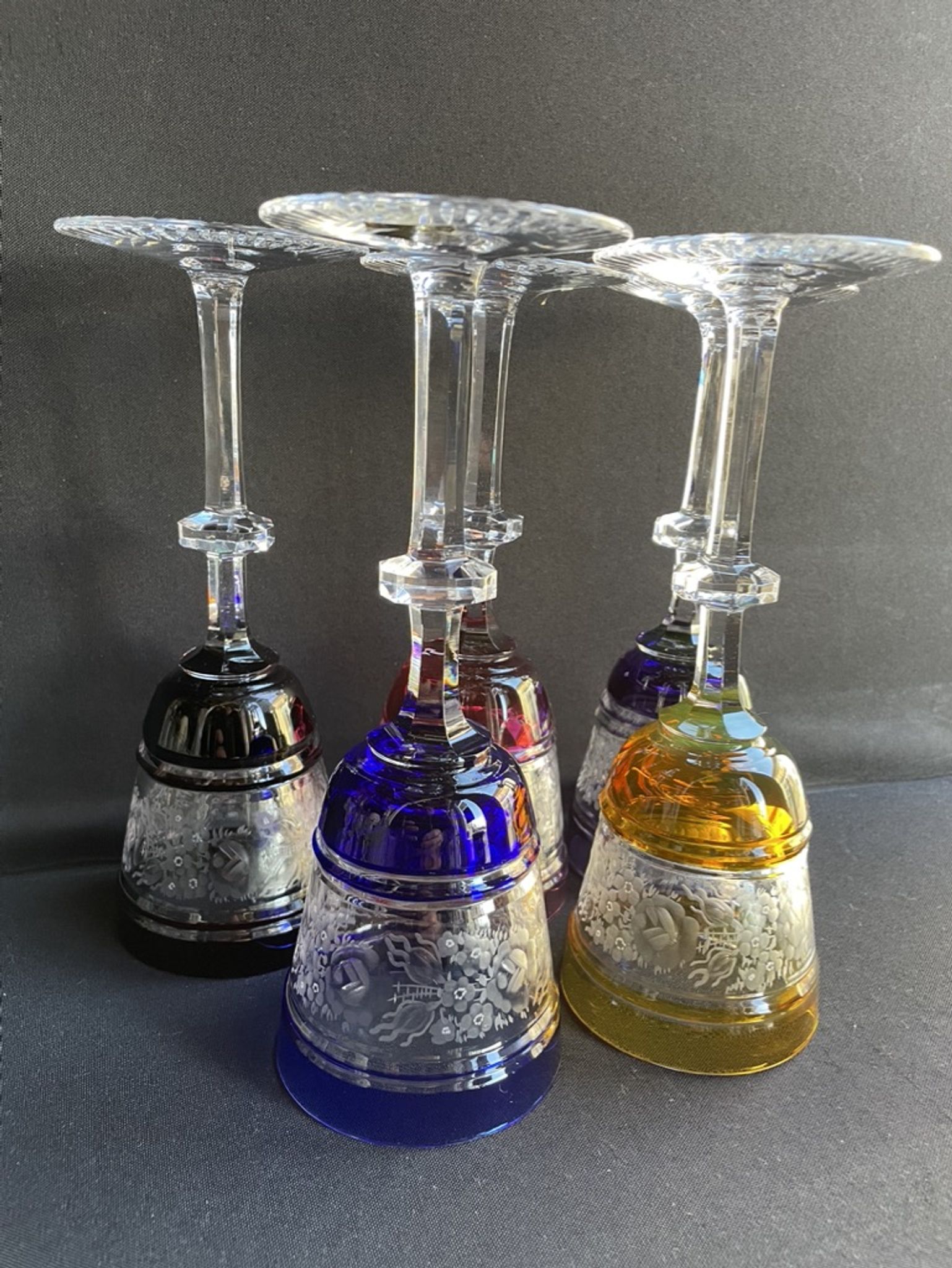 Josephinenhütte - red wine glasses (5) - Art Nouveau - Cut and engraved Crystal Roemer
