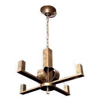 Suspension moderniste à quatre lumières en laiton doré d'époque Art Déco vers 1930