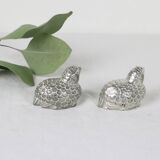 Metal salt and pepper shakers depicting two quails, 1970